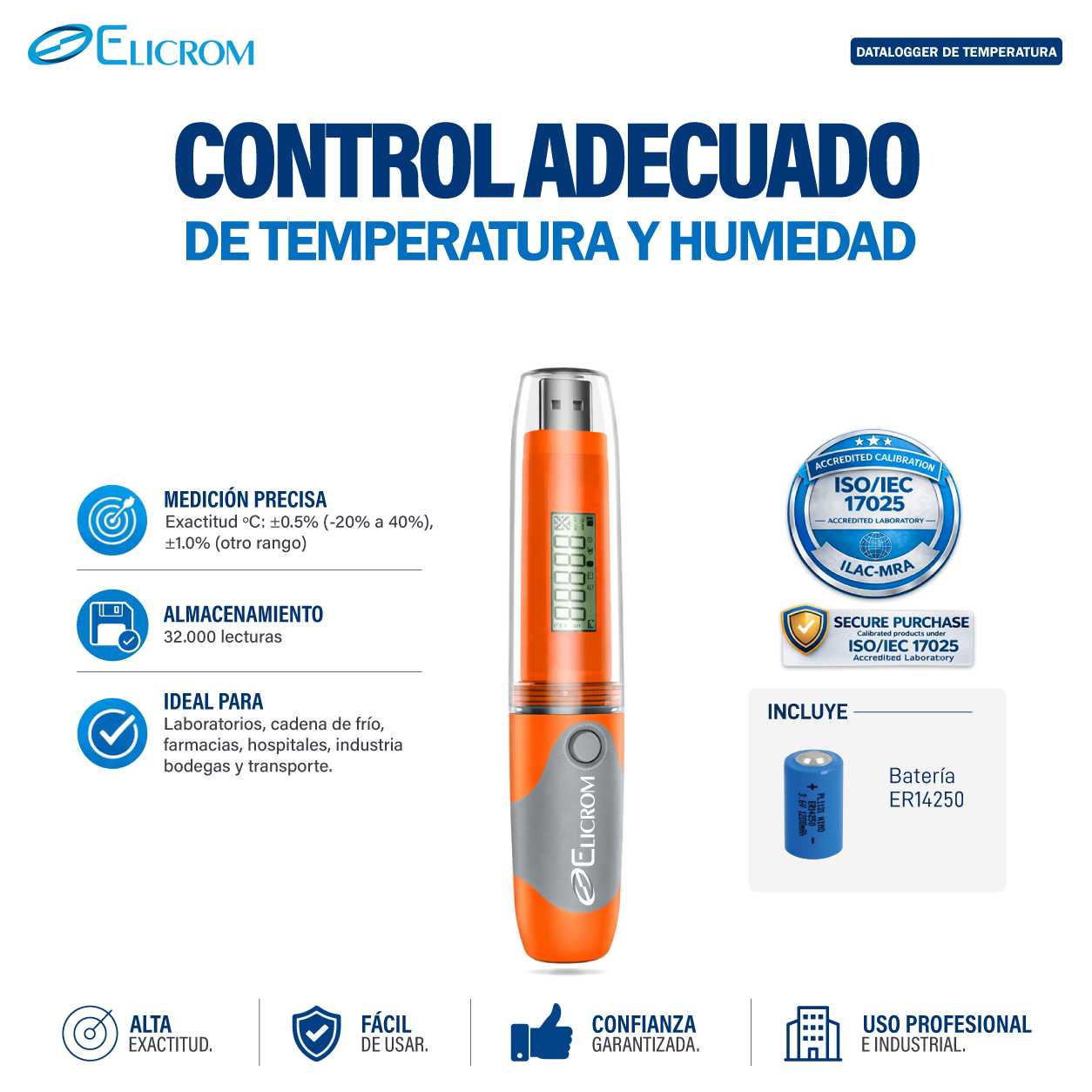 Datalogger de temperatura y humedad tipo USB - ELICROM