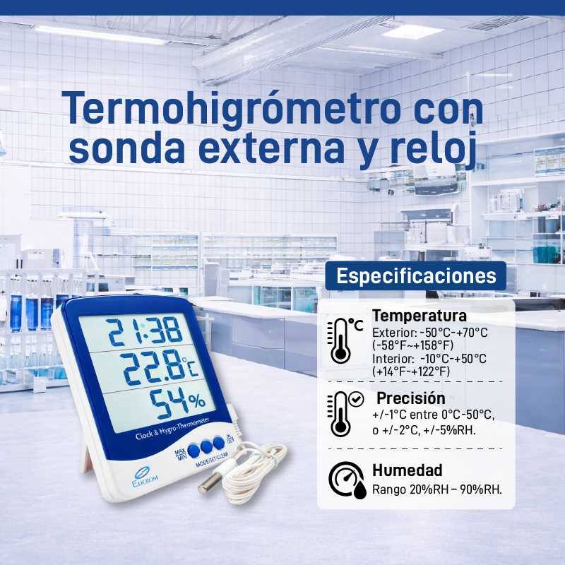 Termohigrómetro con sonda externa y reloj - Image 2