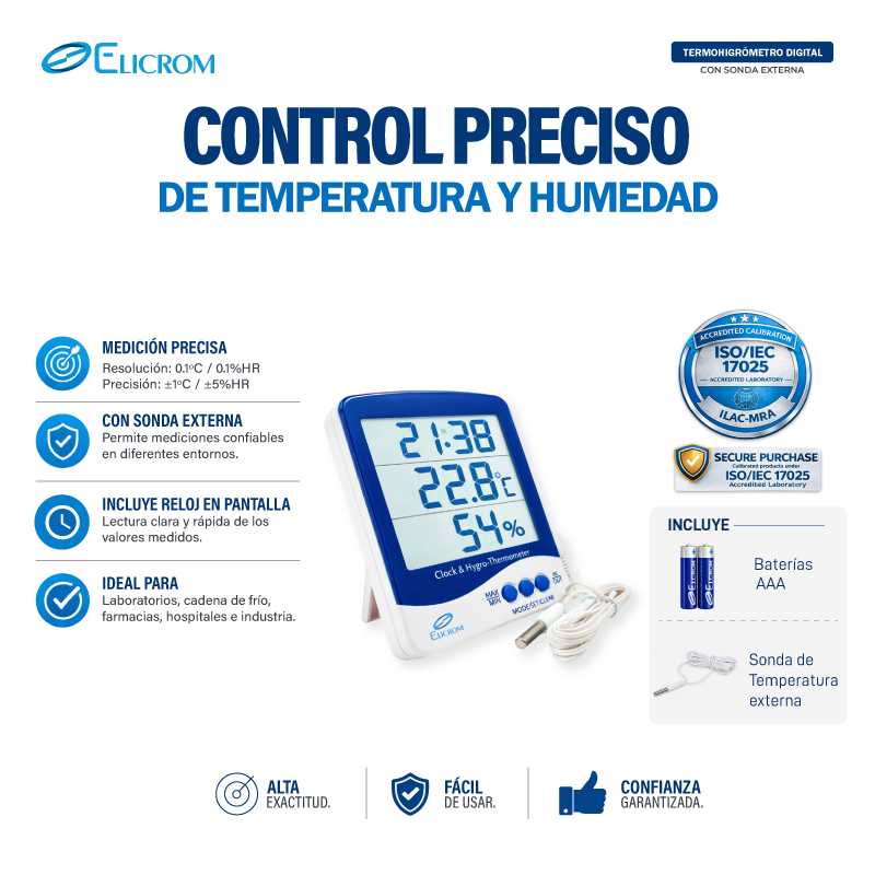 Termohigrómetro con sonda externa y reloj - Image 2