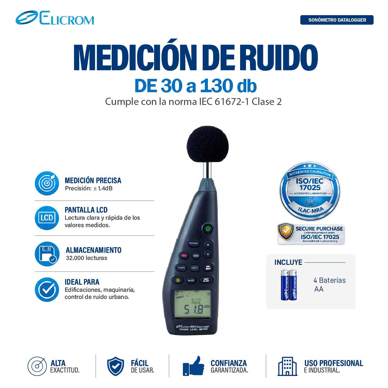 Sonómetro datalogger 30 a 130 db - Imagen 2