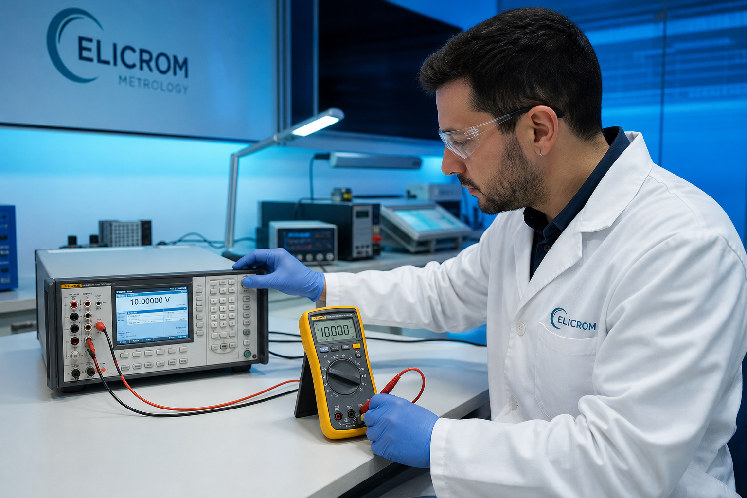 Técnico ELICROM calibrando multímetro / instrumento eléctrico en Bogotá