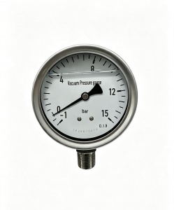 Manovacuómetro de -1 a +15bar/psi, dial de 100mm, conexión inferior 1/2 NPT